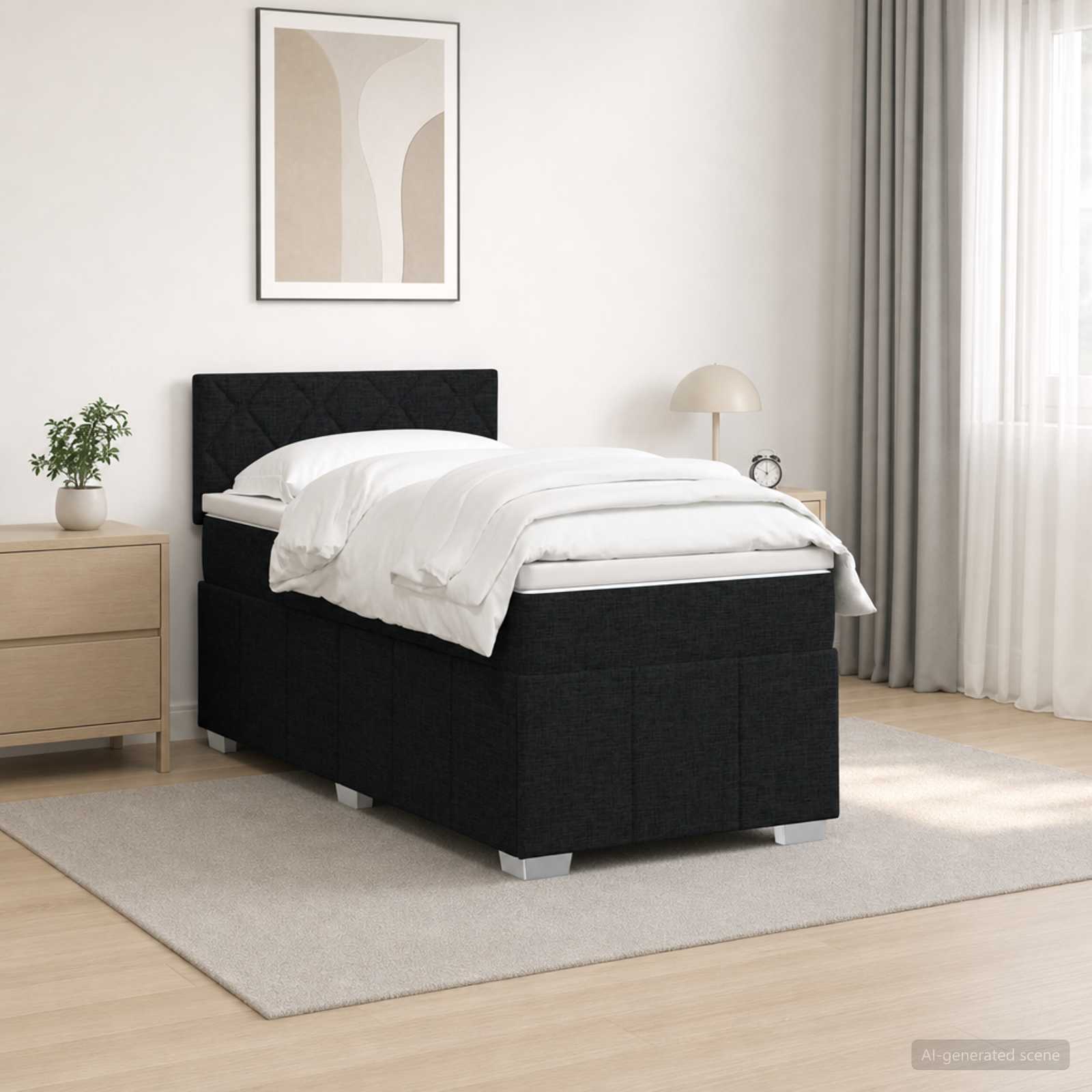 Boxspringbett mit Matratze Schwarz 90 x 200 cm Stoff