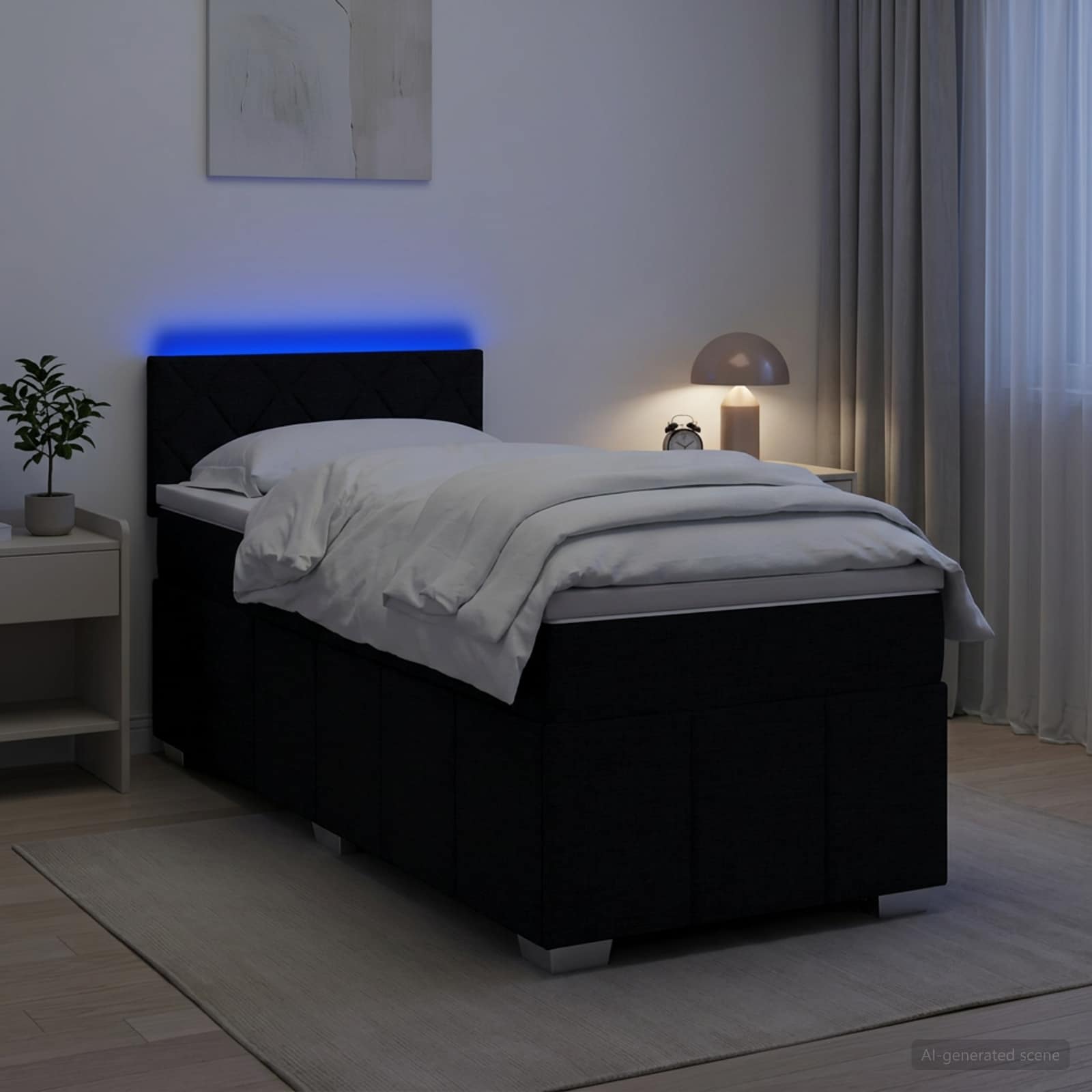 Boxspringbett mit Matratze Schwarz 90 x 200 cm Stoff