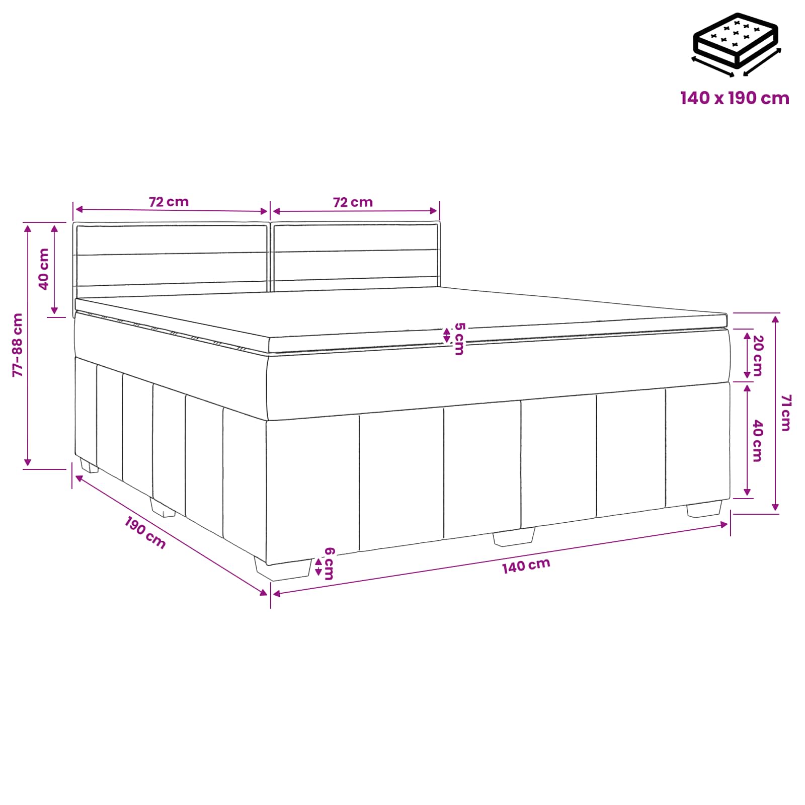 Boxspringbett mit Matratze Hellgrau 140 x 190 cm Stoff