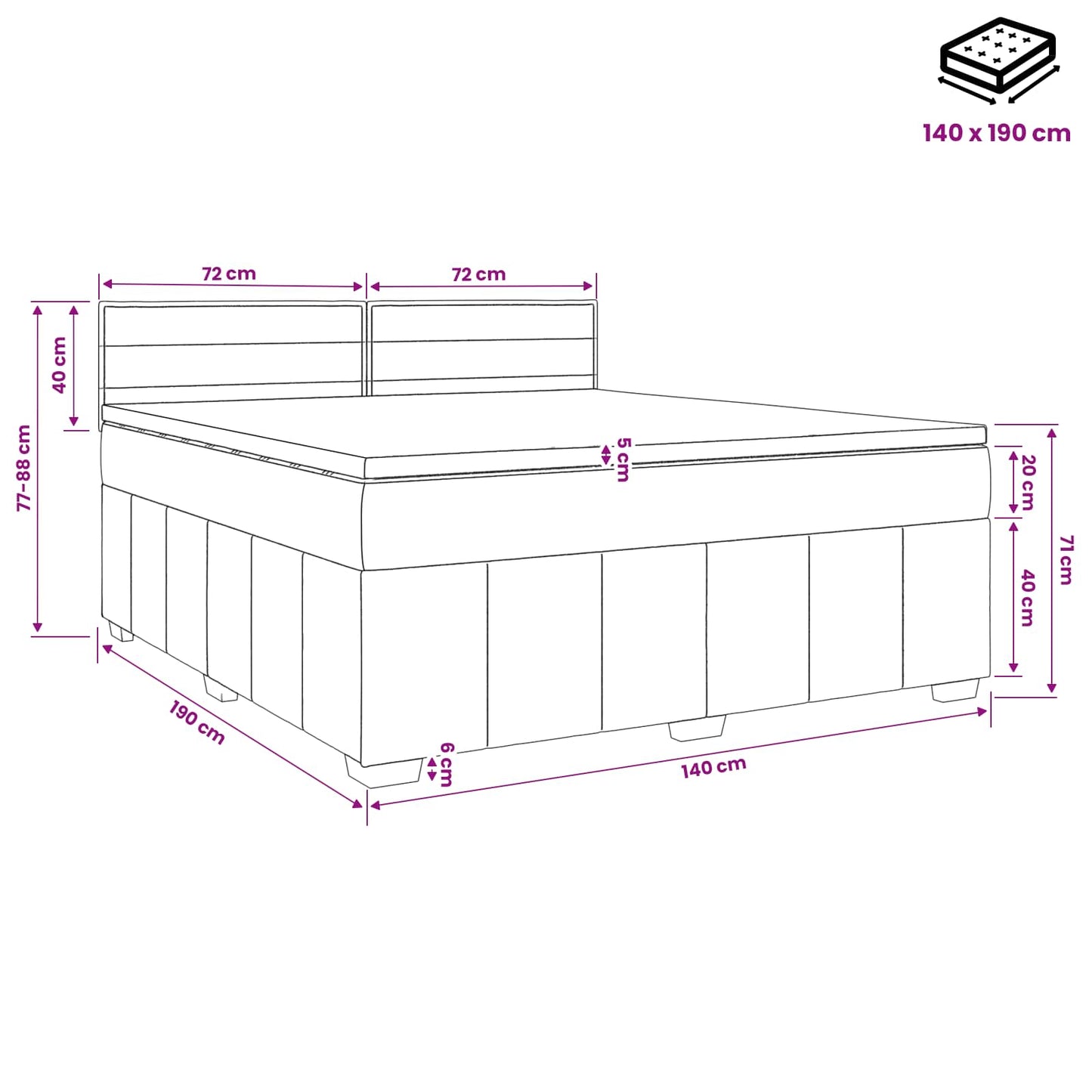 Boxspringbett mit Matratze Dunkelgrau 140 x 190 cm Stoff