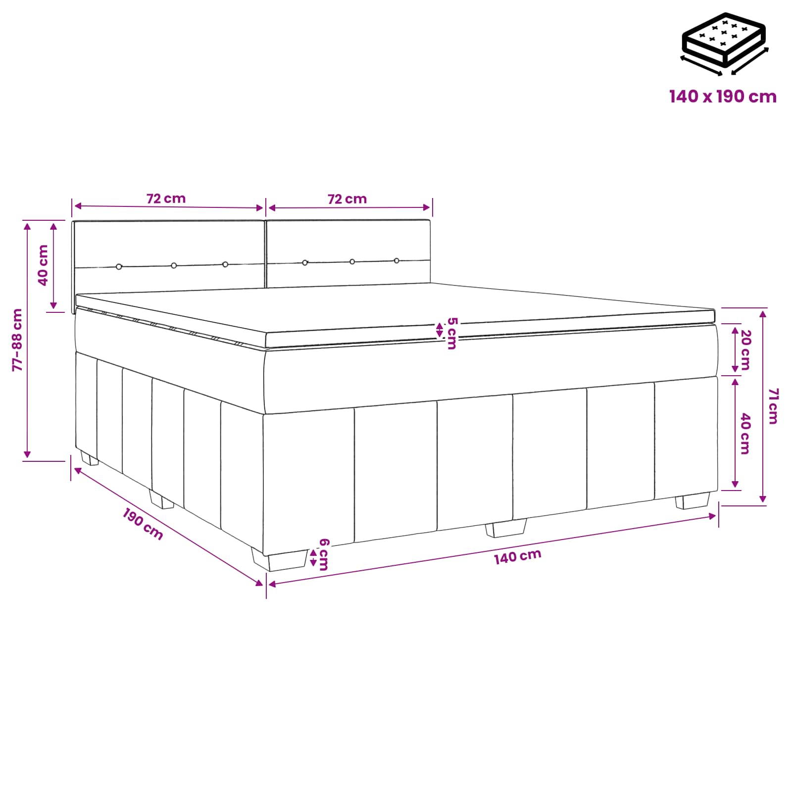 Boxspringbett mit Matratze Hellgrau 140 x 190 cm Stoff