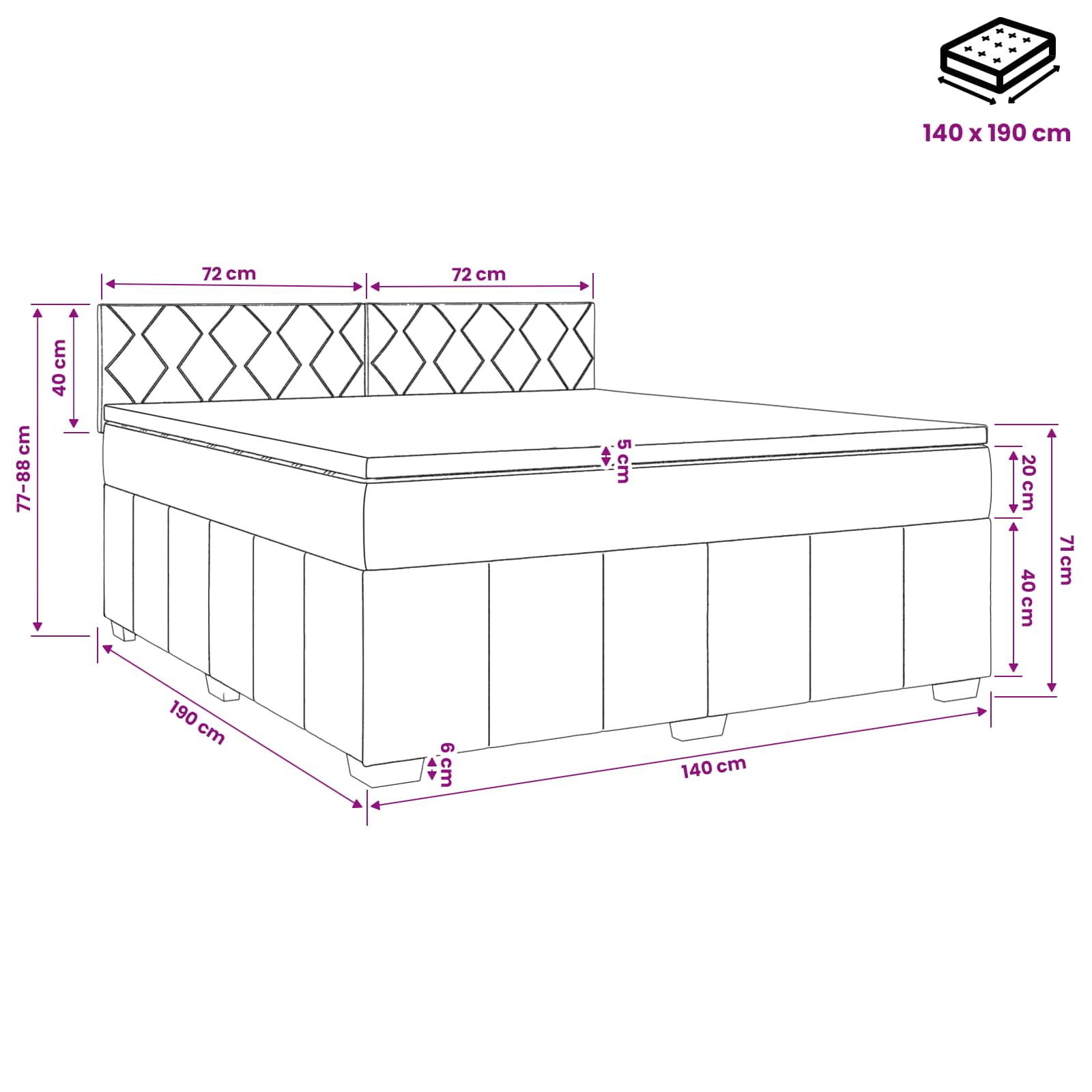 Boxspringbett mit Matratze Hellgrau 140 x 190 cm Stoff