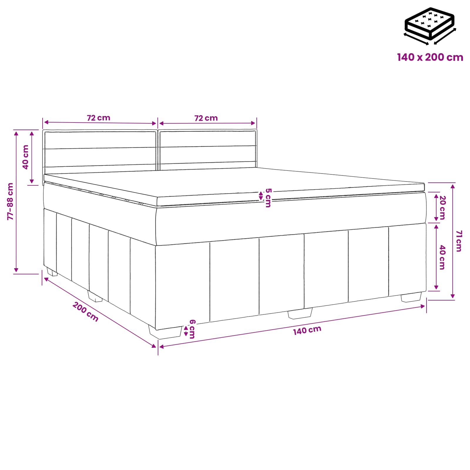 Boxspringbett mit Matratze Hellgrau 140 x 200 cm Stoff