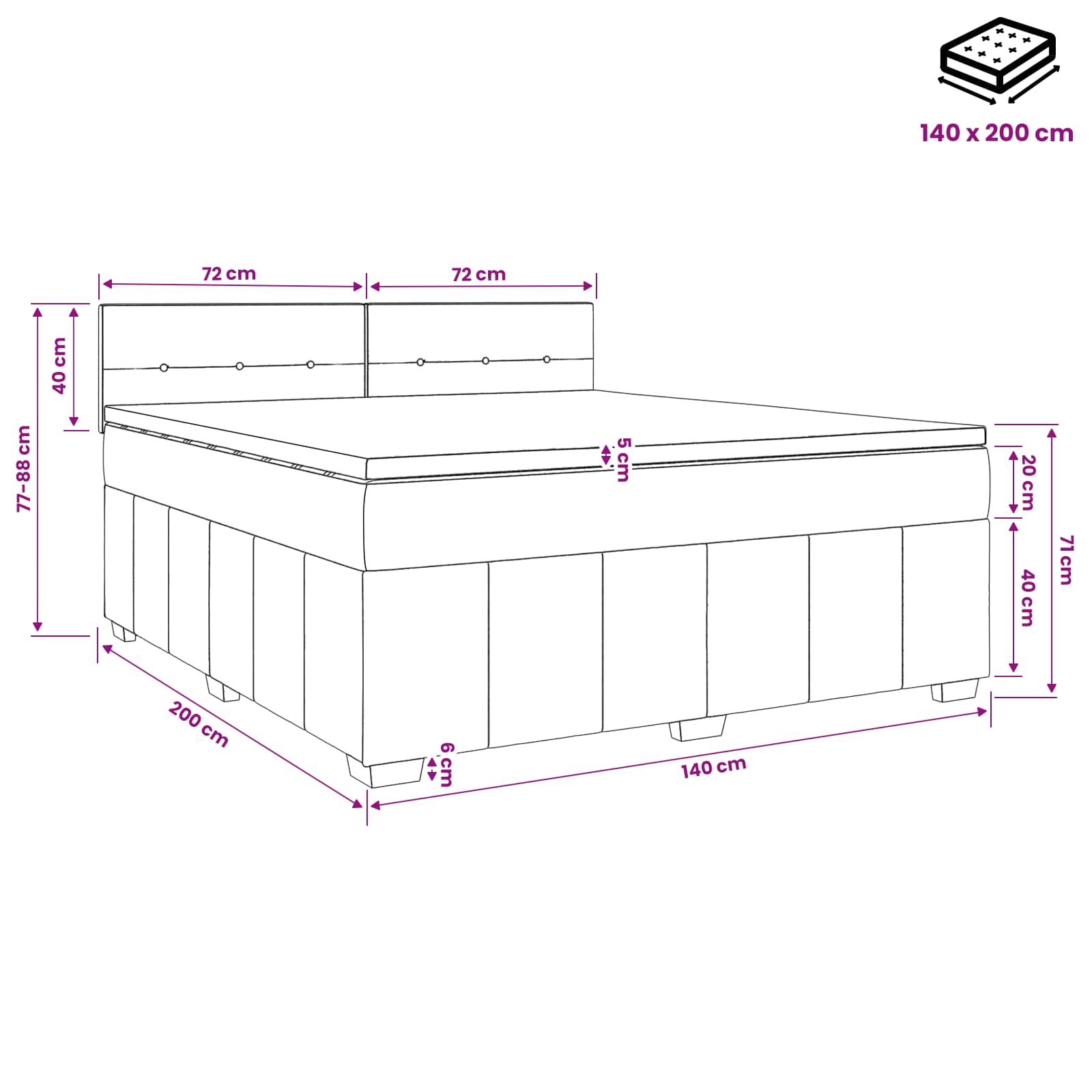 Boxspringbett mit Matratze Hellgrau 140 x 200 cm Stoff