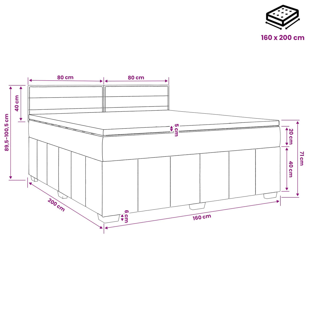 Boxspringbett mit Matratze Schwarz 160 x 200 cm Stoff