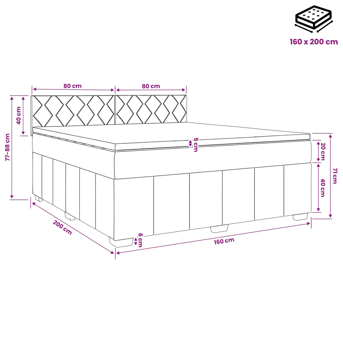 Boxspringbett mit Matratze Schwarz 160 x 200 cm Stoff