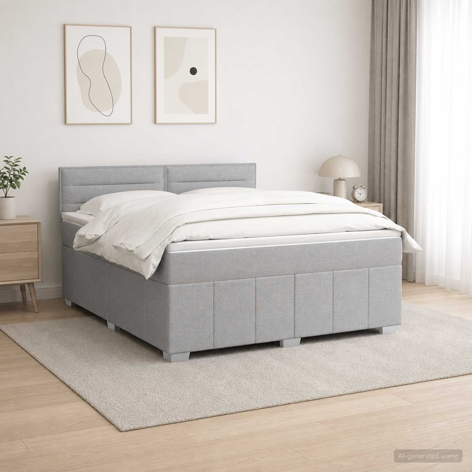 Boxspringbett mit Matratze Hellgrau 140 x 190 cm Stoff