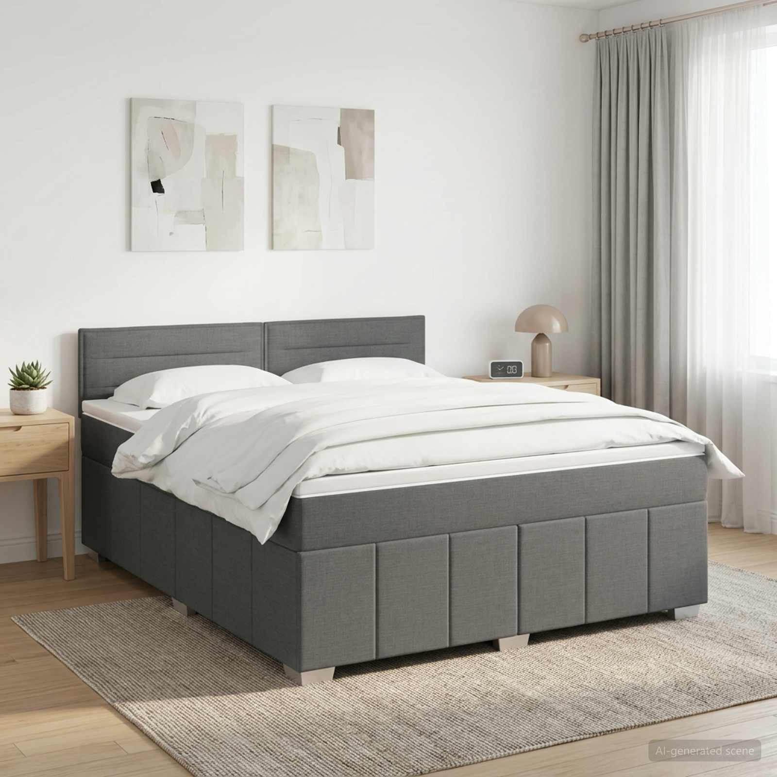 Boxspringbett mit Matratze Dunkelgrau 140 x 190 cm Stoff