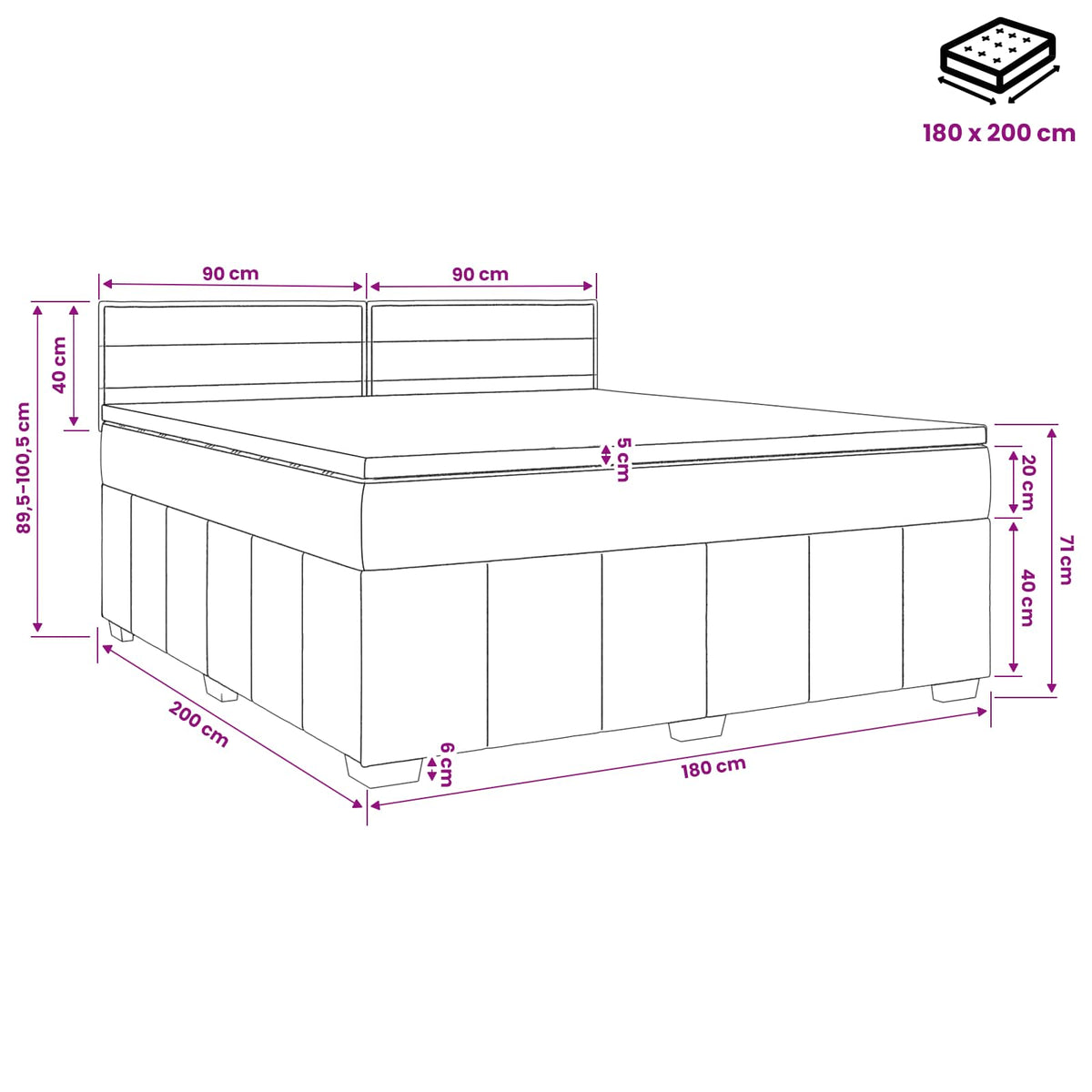 Boxspringbett mit Matratze Dunkelgrau 180 x 200 cm Stoff