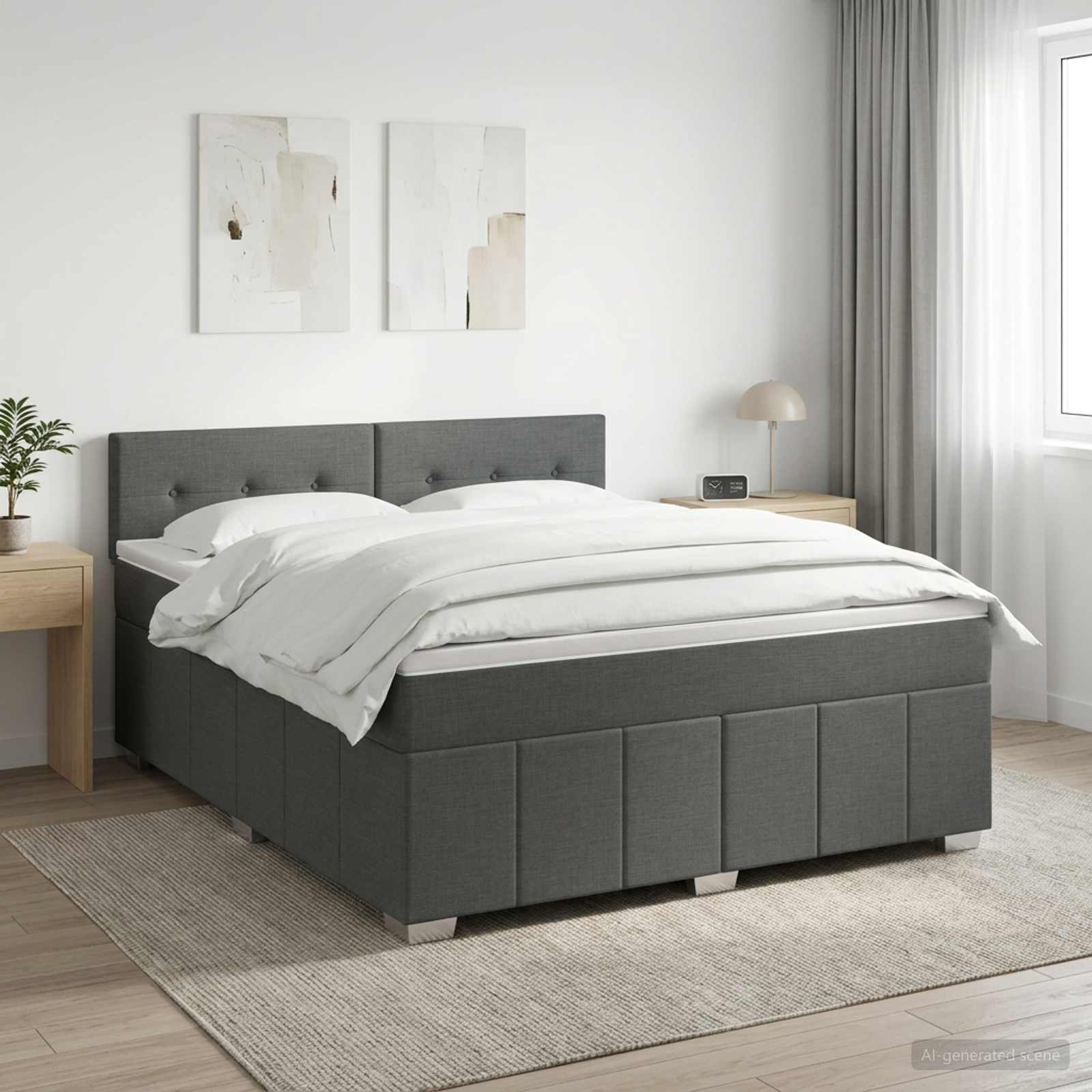 Boxspringbett mit Matratze Dunkelgrau 140 x 190 cm Stoff