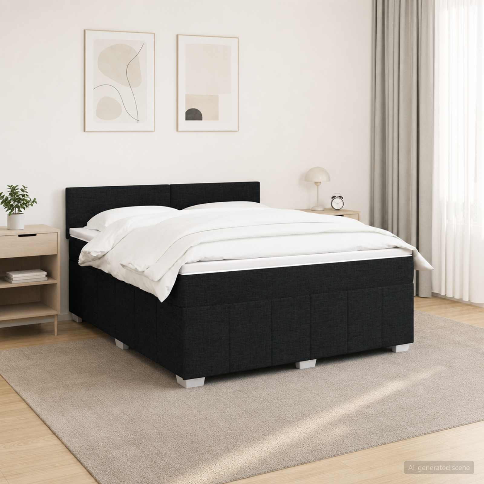 Boxspringbett mit Matratze Schwarz 140 x 190 cm Stoff