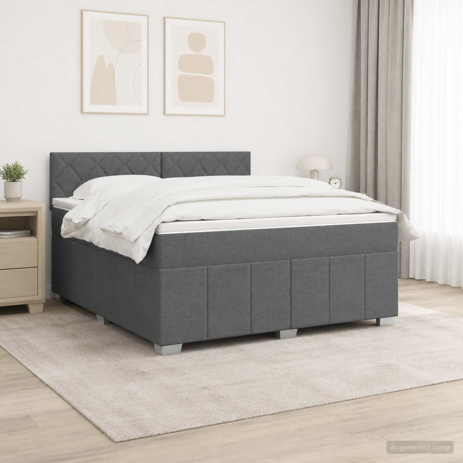 Boxspringbett mit Matratze Dunkelgrau 180 x 200 cm Stoff