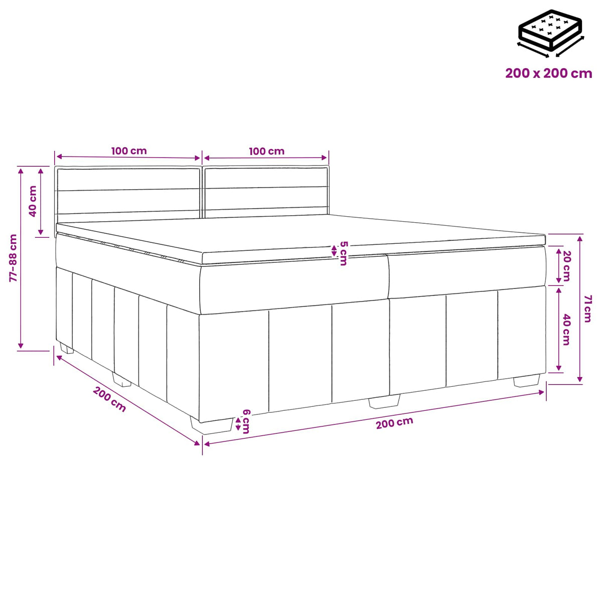 Boxspringbett mit Matratze Dunkelgrau 200 x 200 cm Stoff