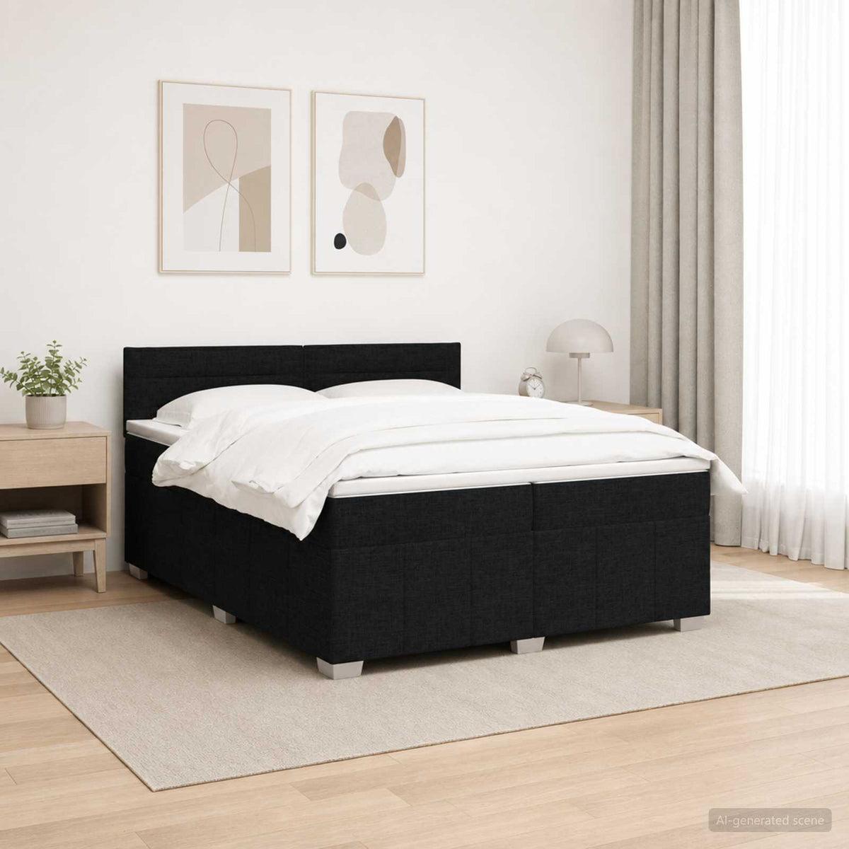 Boxspringbett mit Matratze Schwarz 200 x 200 cm Stoff