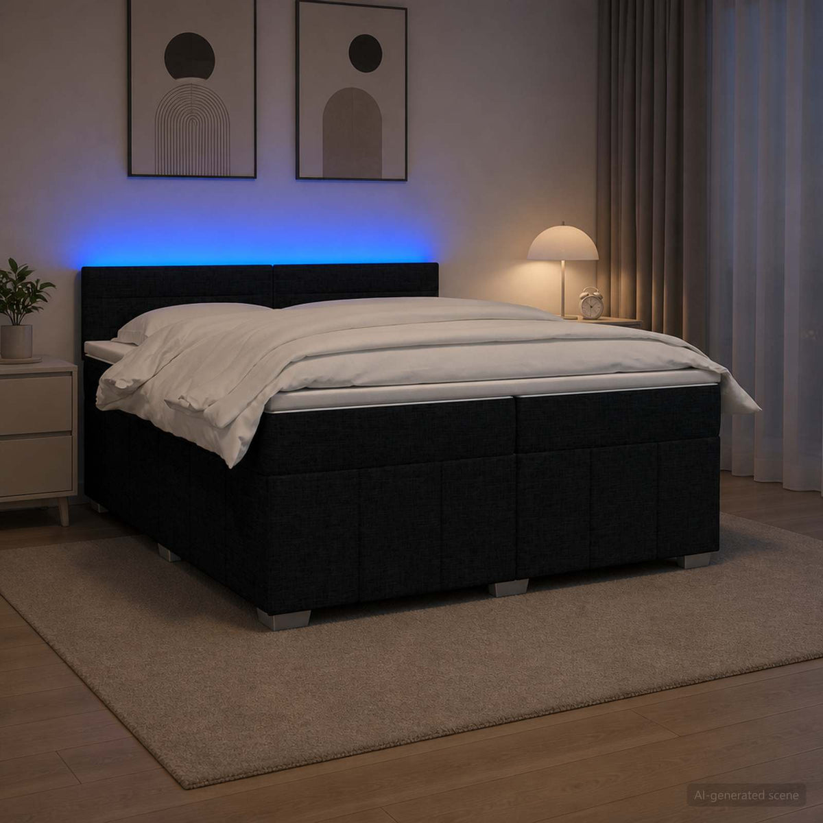 Boxspringbett mit Matratze Schwarz 200 x 200 cm Stoff