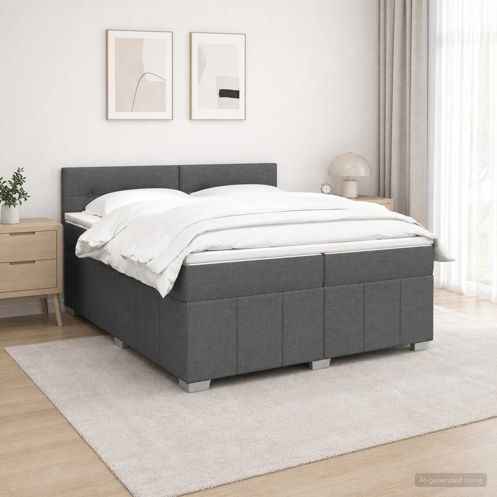 Boxspringbett mit Matratze Dunkelgrau 200 x 200 cm Stoff