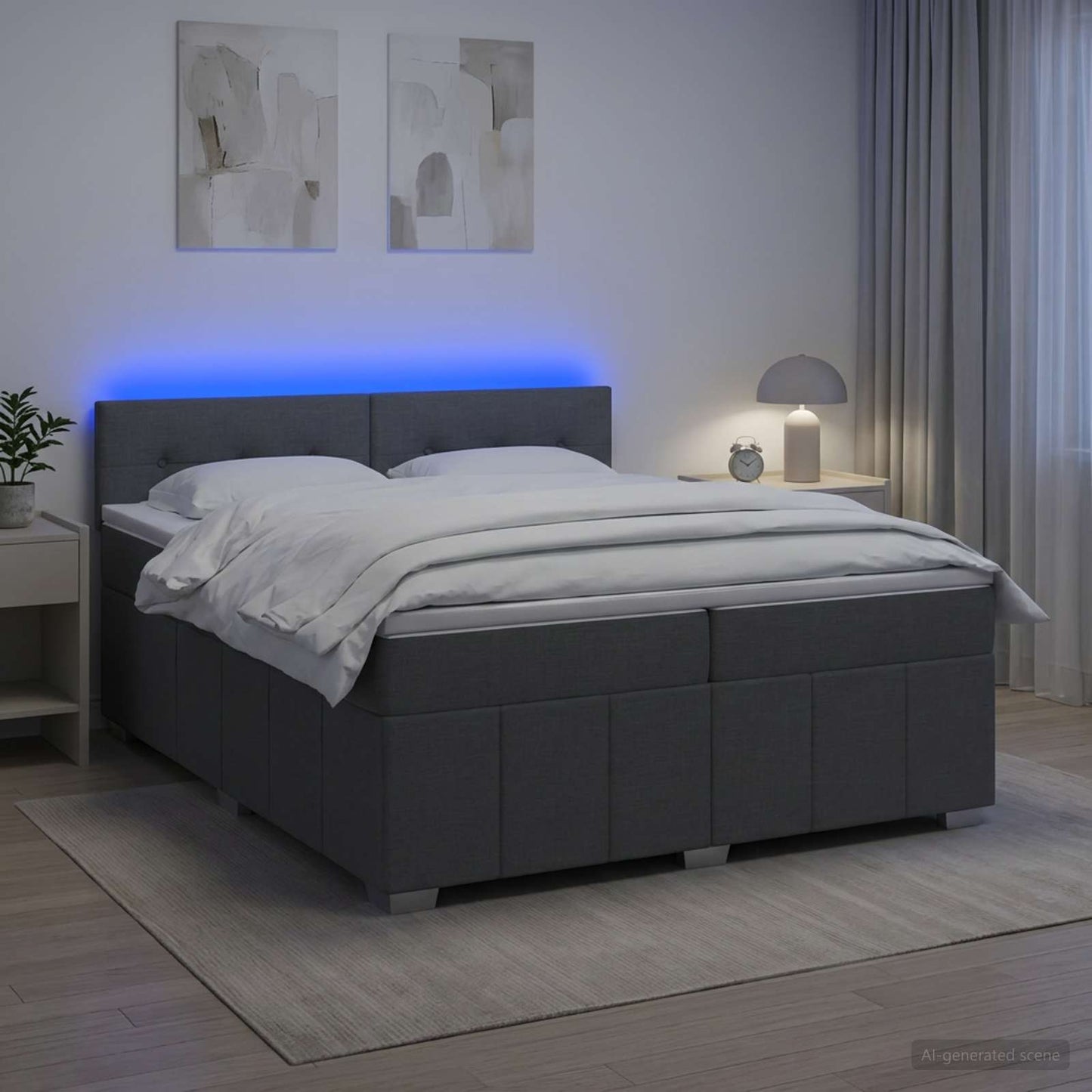 Boxspringbett mit Matratze Dunkelgrau 200 x 200 cm Stoff