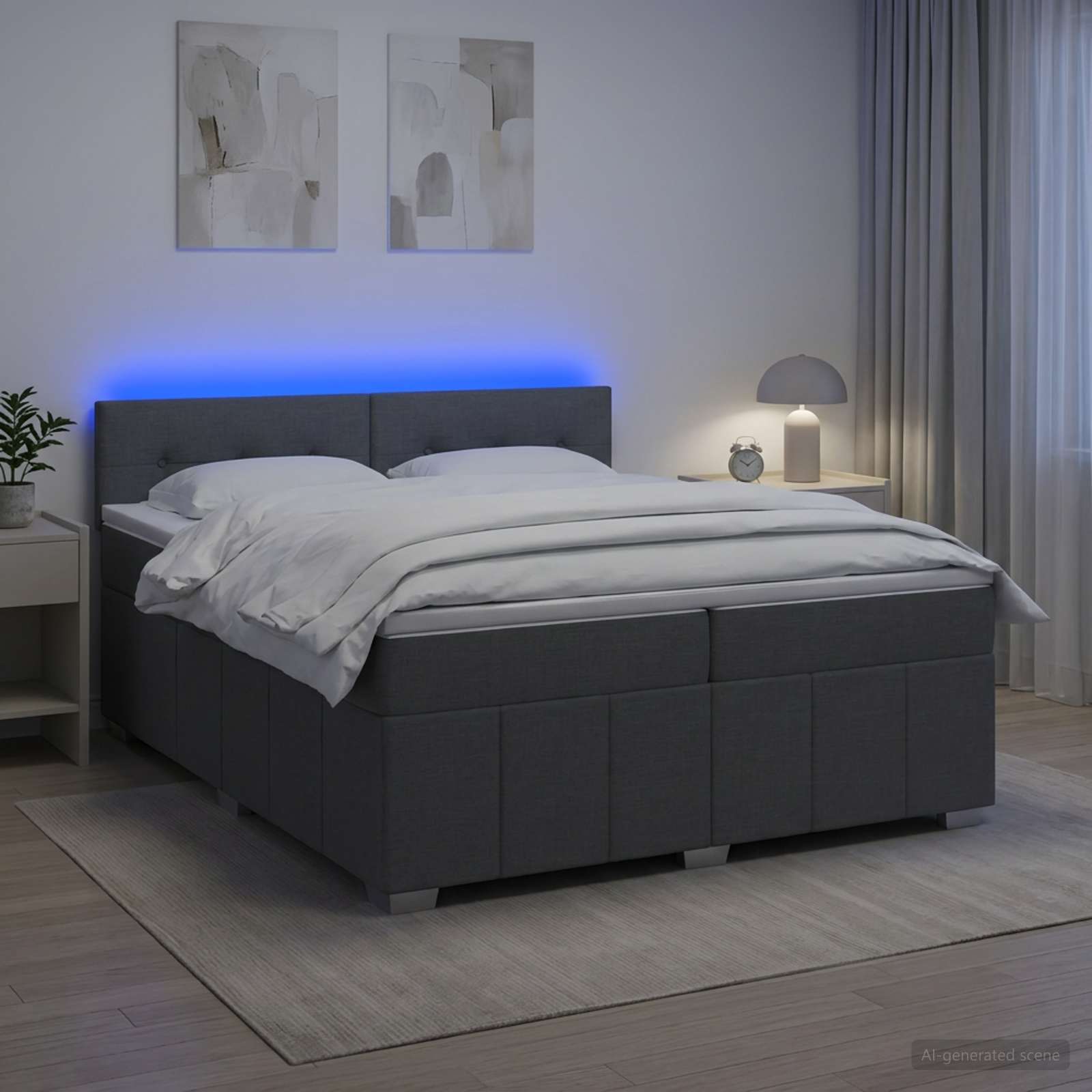 Boxspringbett mit Matratze Dunkelgrau 200 x 200 cm Stoff