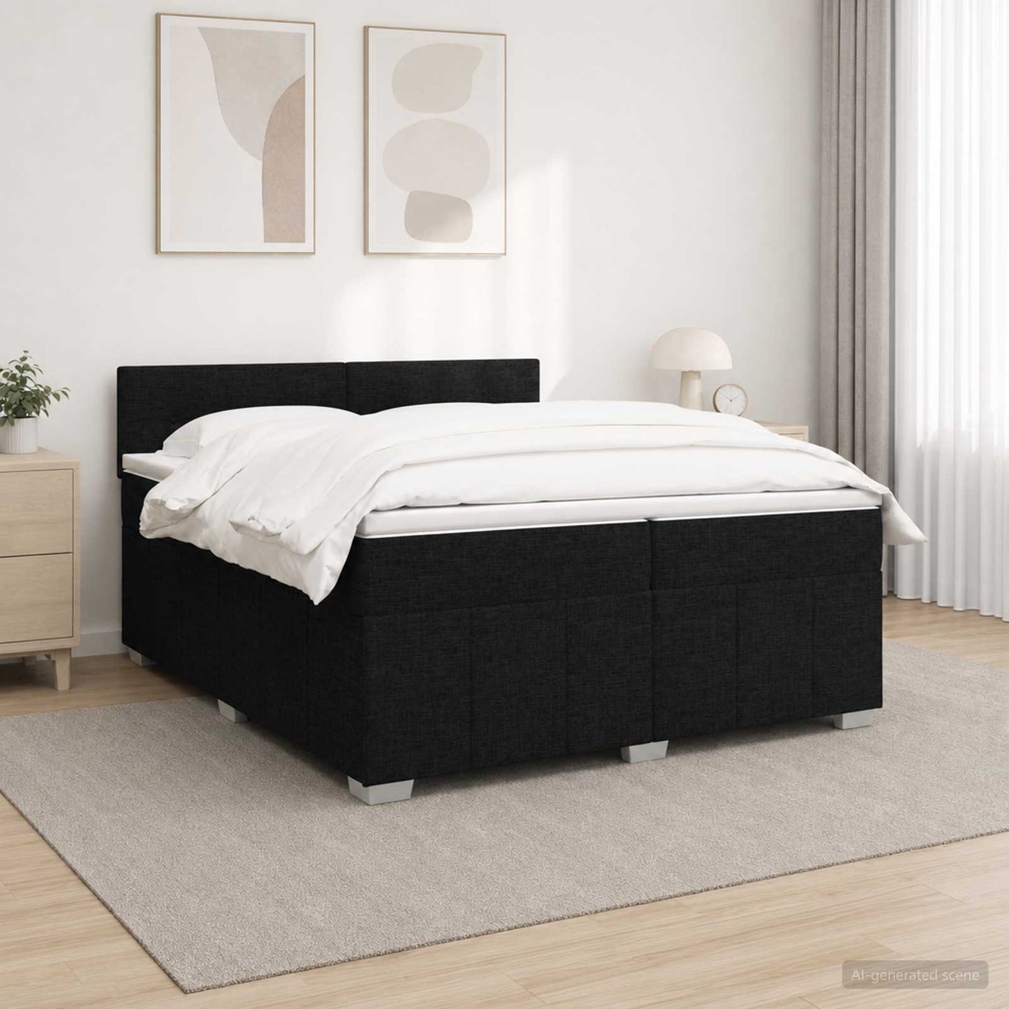 Boxspringbett mit Matratze Schwarz 200 x 200 cm Stoff