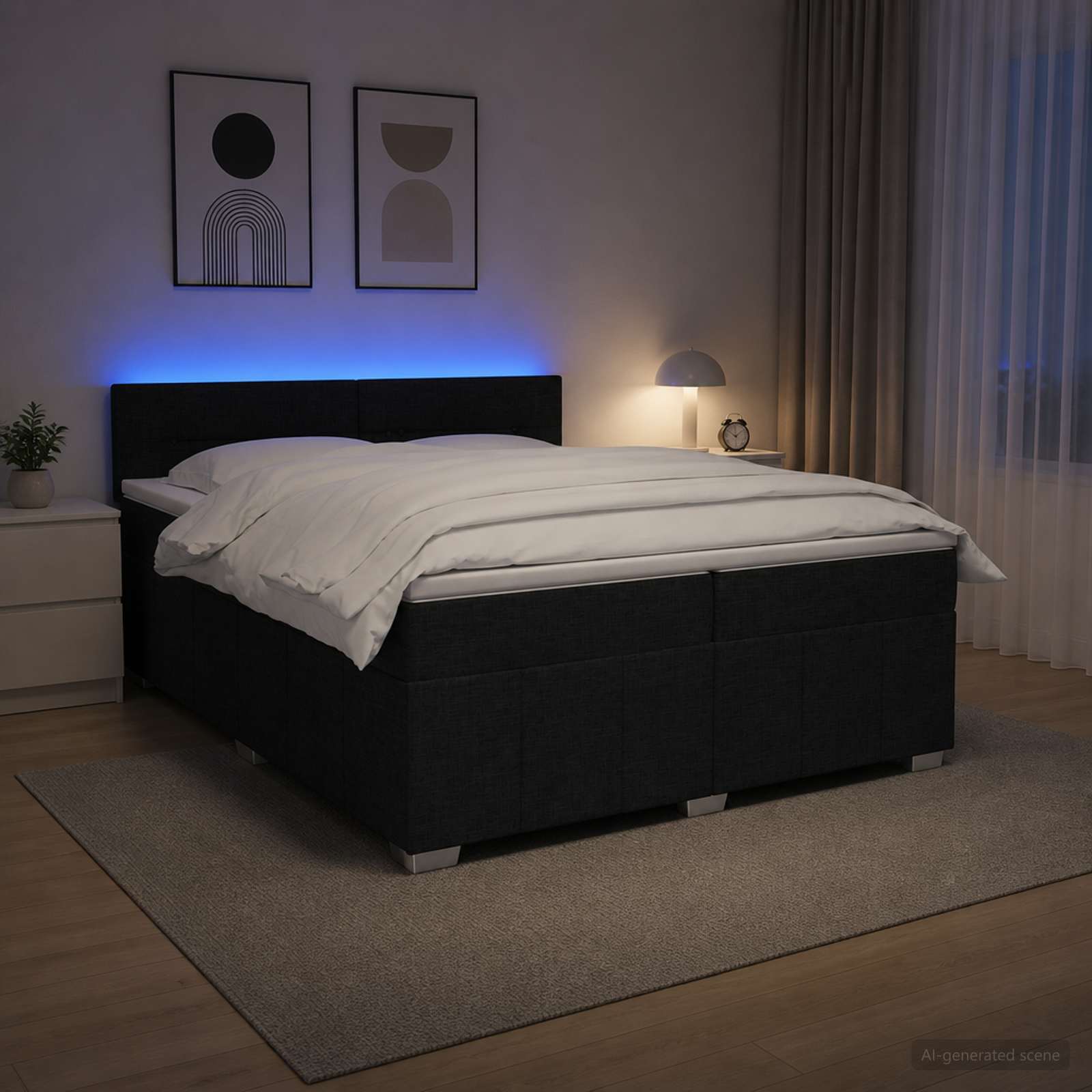 Boxspringbett mit Matratze Schwarz 200 x 200 cm Stoff