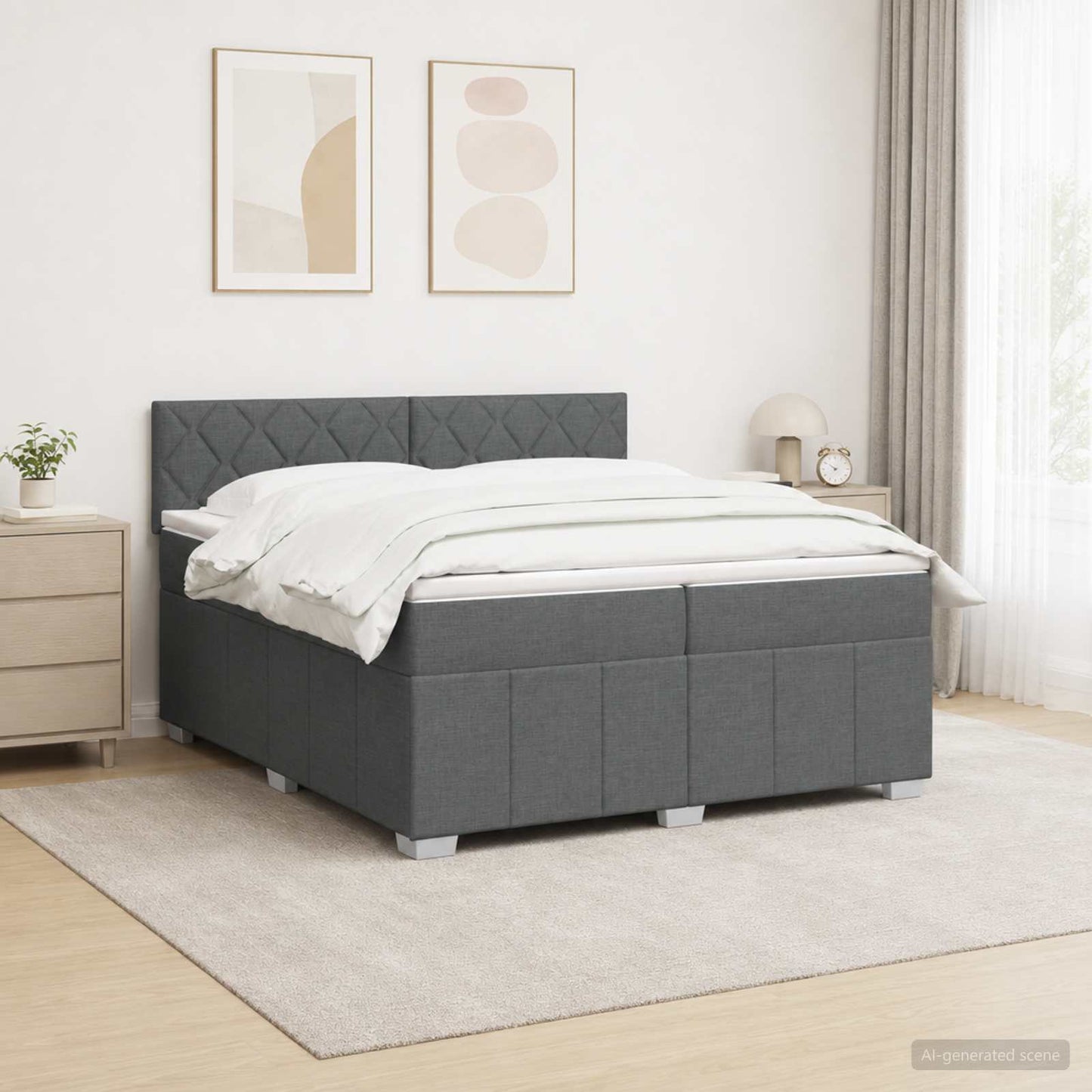 Boxspringbett mit Matratze Dunkelgrau 200 x 200 cm Stoff