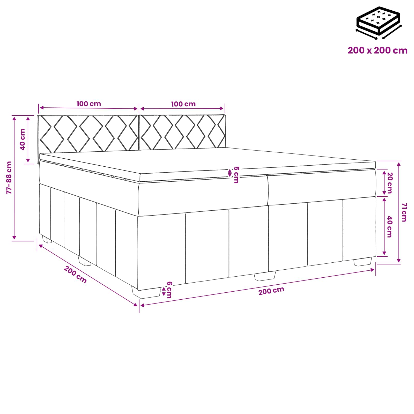 Boxspringbett mit Matratze Dunkelgrau 200 x 200 cm Stoff