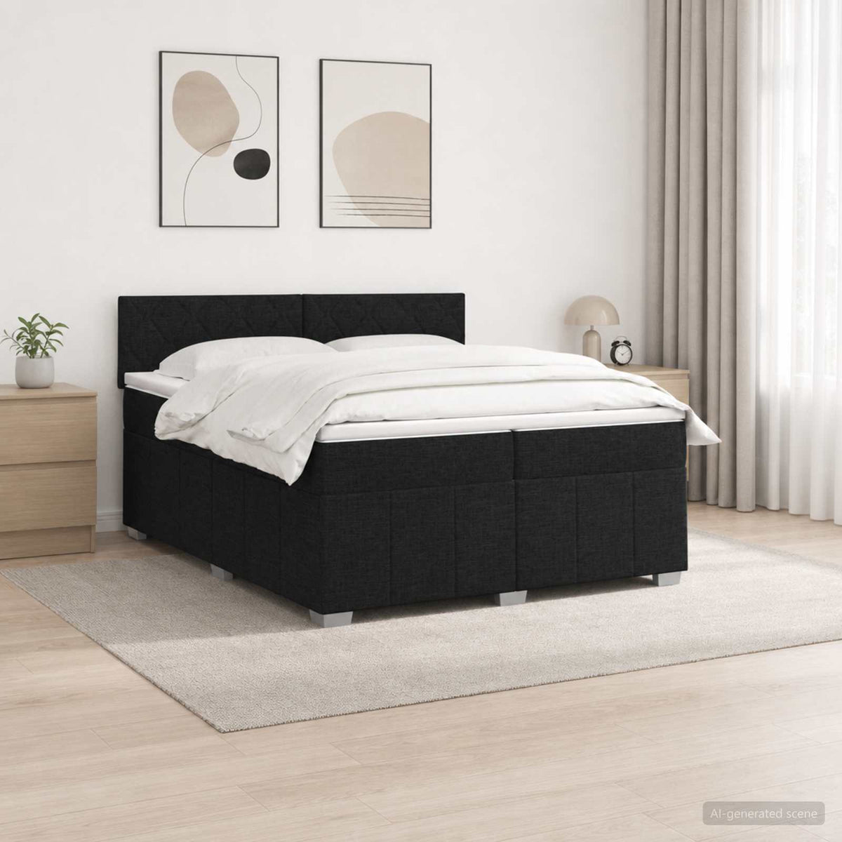 Boxspringbett mit Matratze Schwarz 200 x 200 cm Stoff