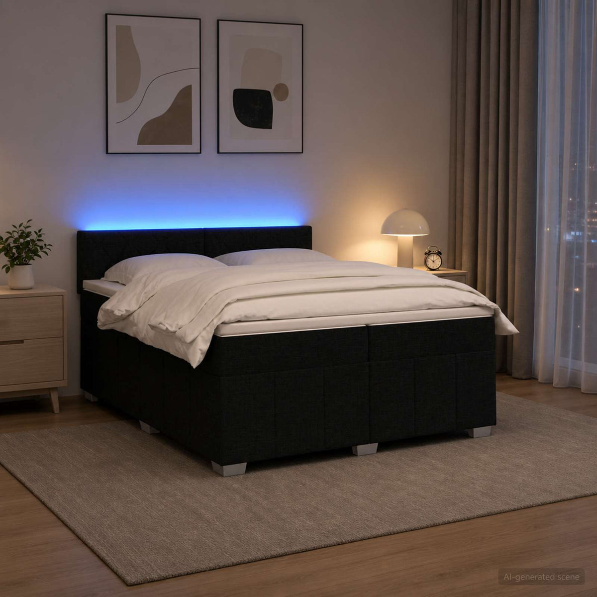 Boxspringbett mit Matratze Schwarz 200 x 200 cm Stoff