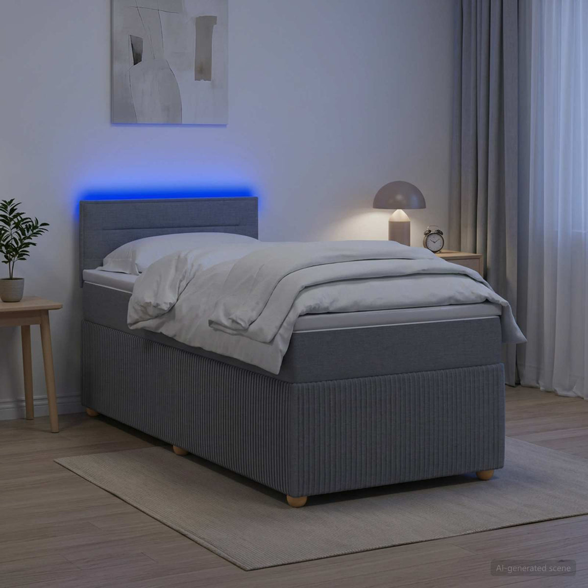 Boxspringbett mit Matratze Hellgrau 90 x 190 cm Stoff