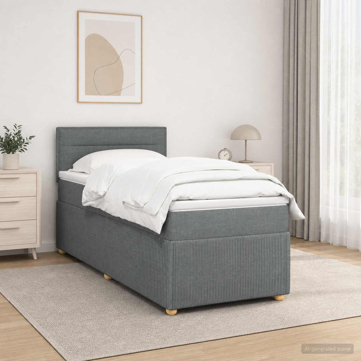Boxspringbett mit Matratze und LED Dunkelgrau 90 x 190 cm Stoff