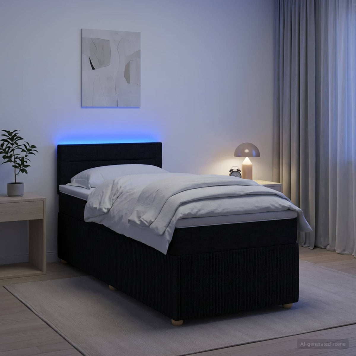 Boxspringbett mit Matratze Schwarz 90 x 200 cm Stoff