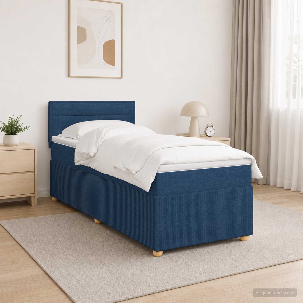 Boxspringbett mit Matratze mit Kopfteil Blau 90 x 200 cm Stoff