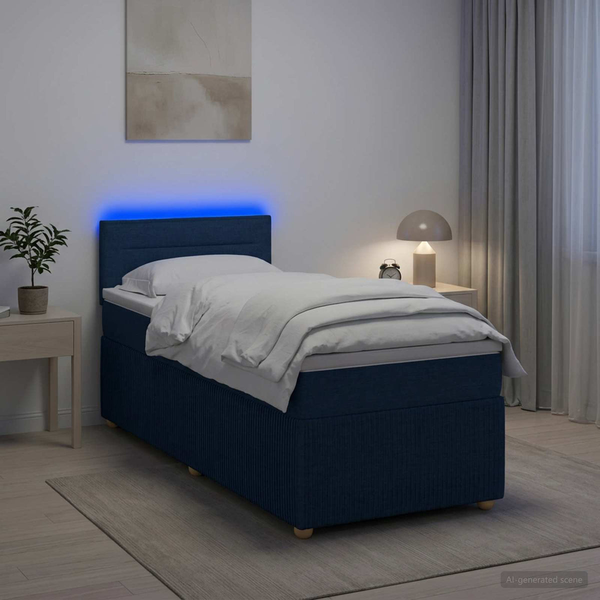 Boxspringbett mit Matratze mit Kopfteil Blau 90 x 200 cm Stoff