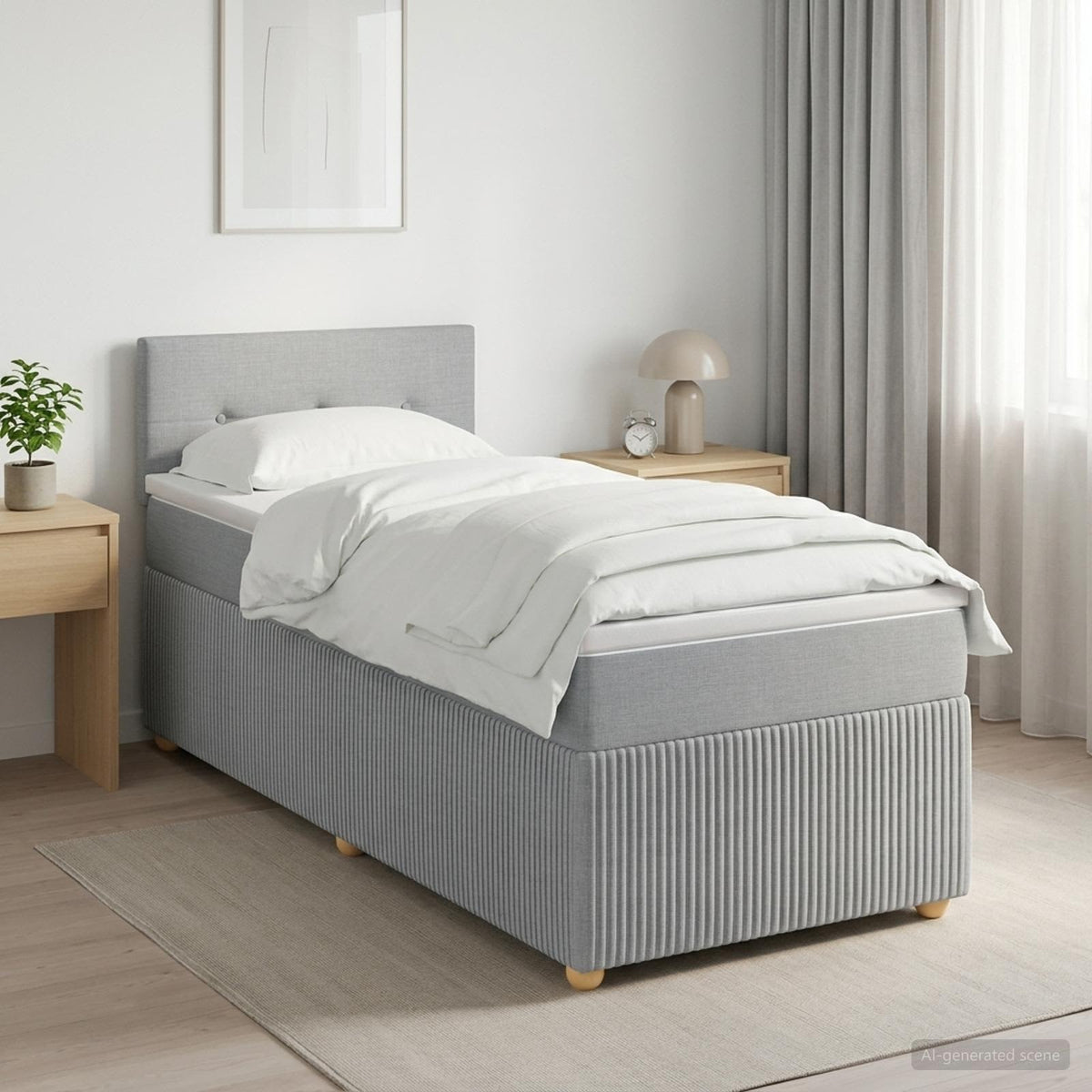 Boxspringbett mit Matratze Hellgrau 90 x 190 cm Stoff