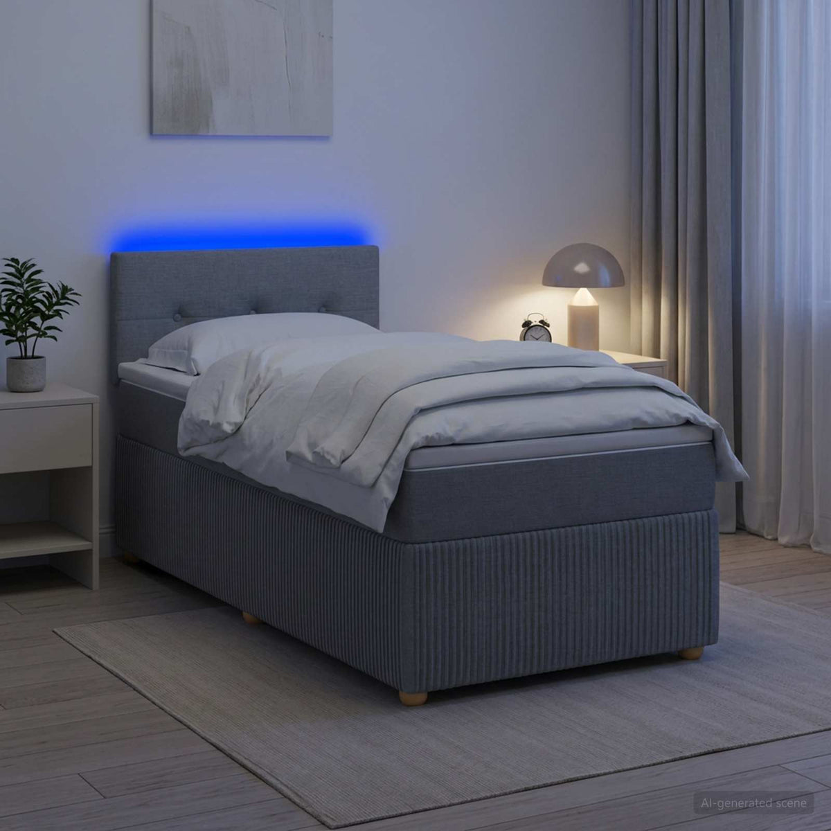Boxspringbett mit Matratze Hellgrau 90 x 190 cm Stoff