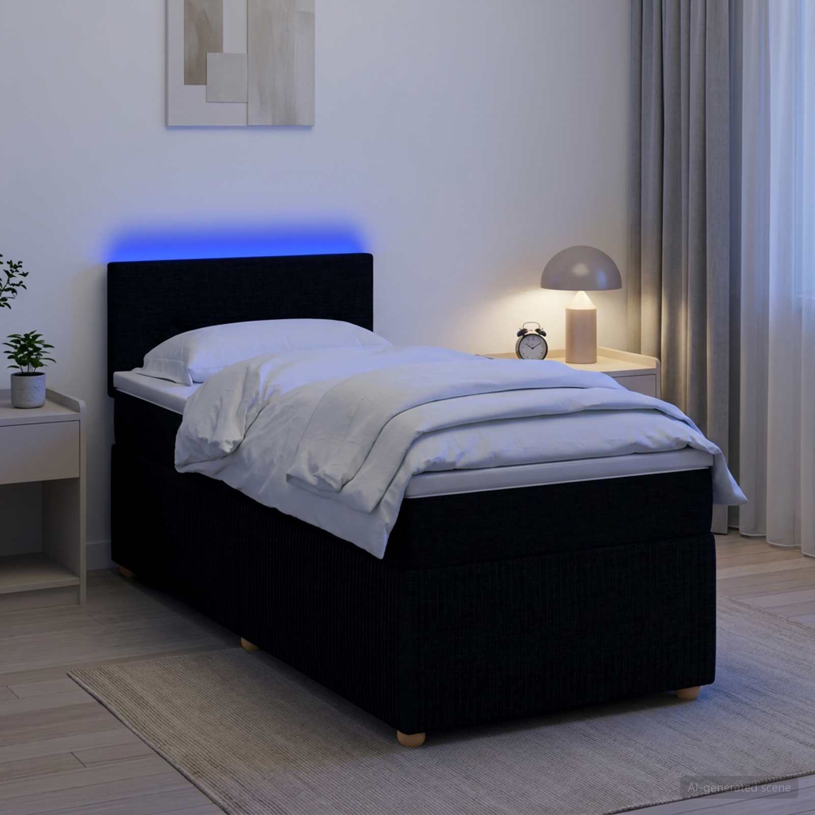 Boxspringbett mit Matratze Schwarz 90 x 190 cm Stoff