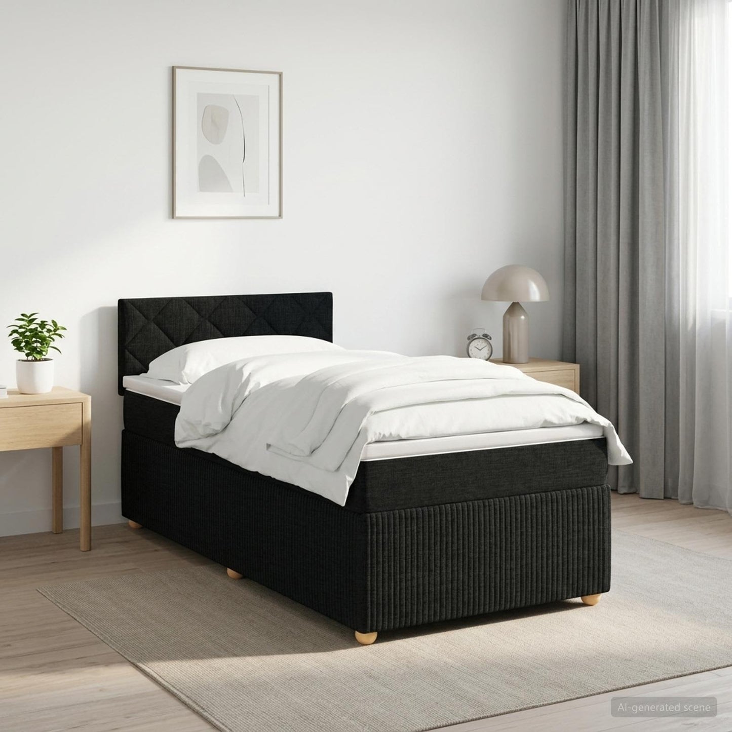 Boxspringbett mit Matratze Schwarz 90 x 200 cm Stoff