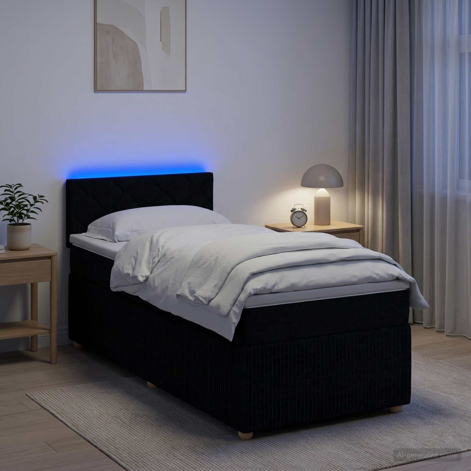 Boxspringbett mit Matratze Schwarz 90 x 200 cm Stoff