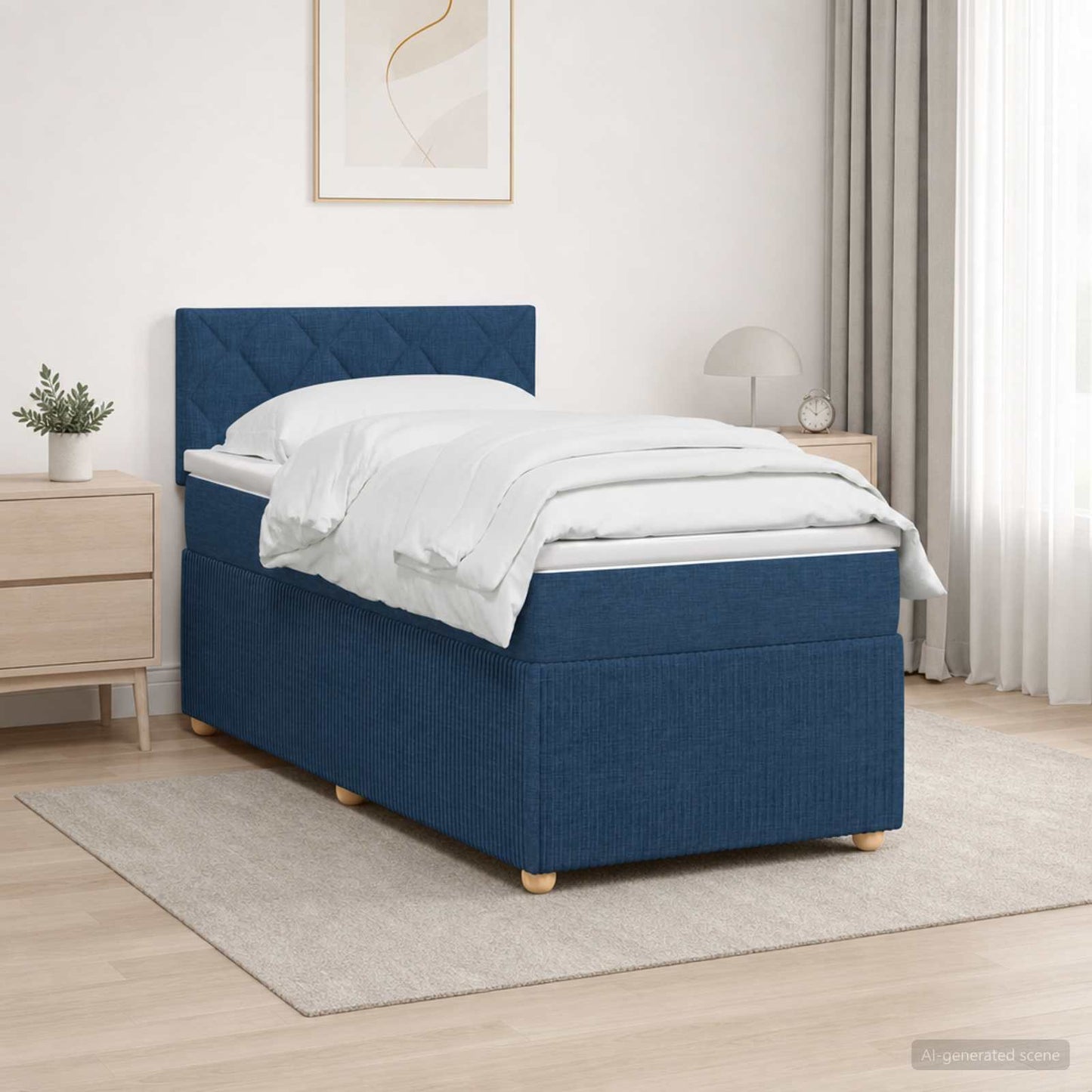 Boxspringbett mit Matratze mit Kopfteil Blau 90 x 200 cm Stoff