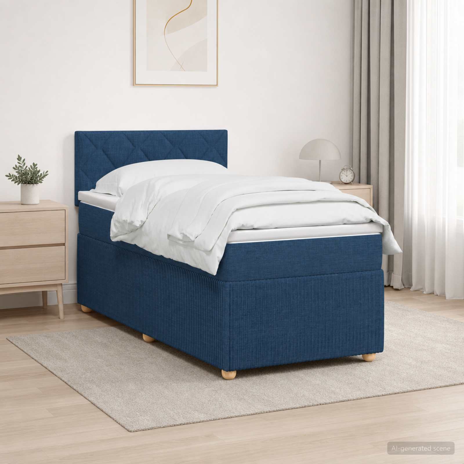 Boxspringbett mit Matratze mit Kopfteil Blau 90 x 200 cm Stoff