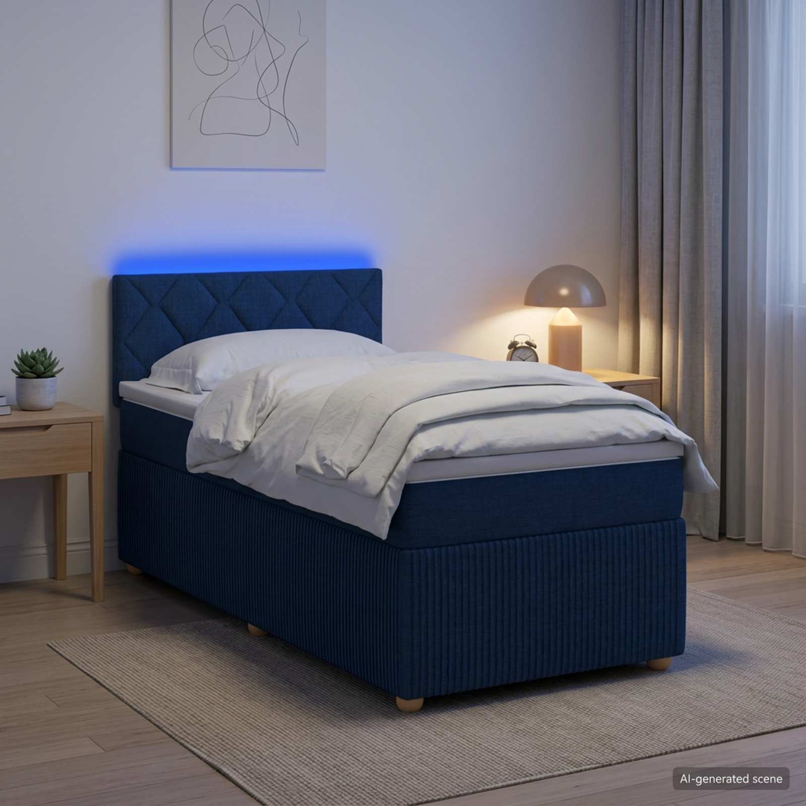 Boxspringbett mit Matratze mit Kopfteil Blau 90 x 200 cm Stoff