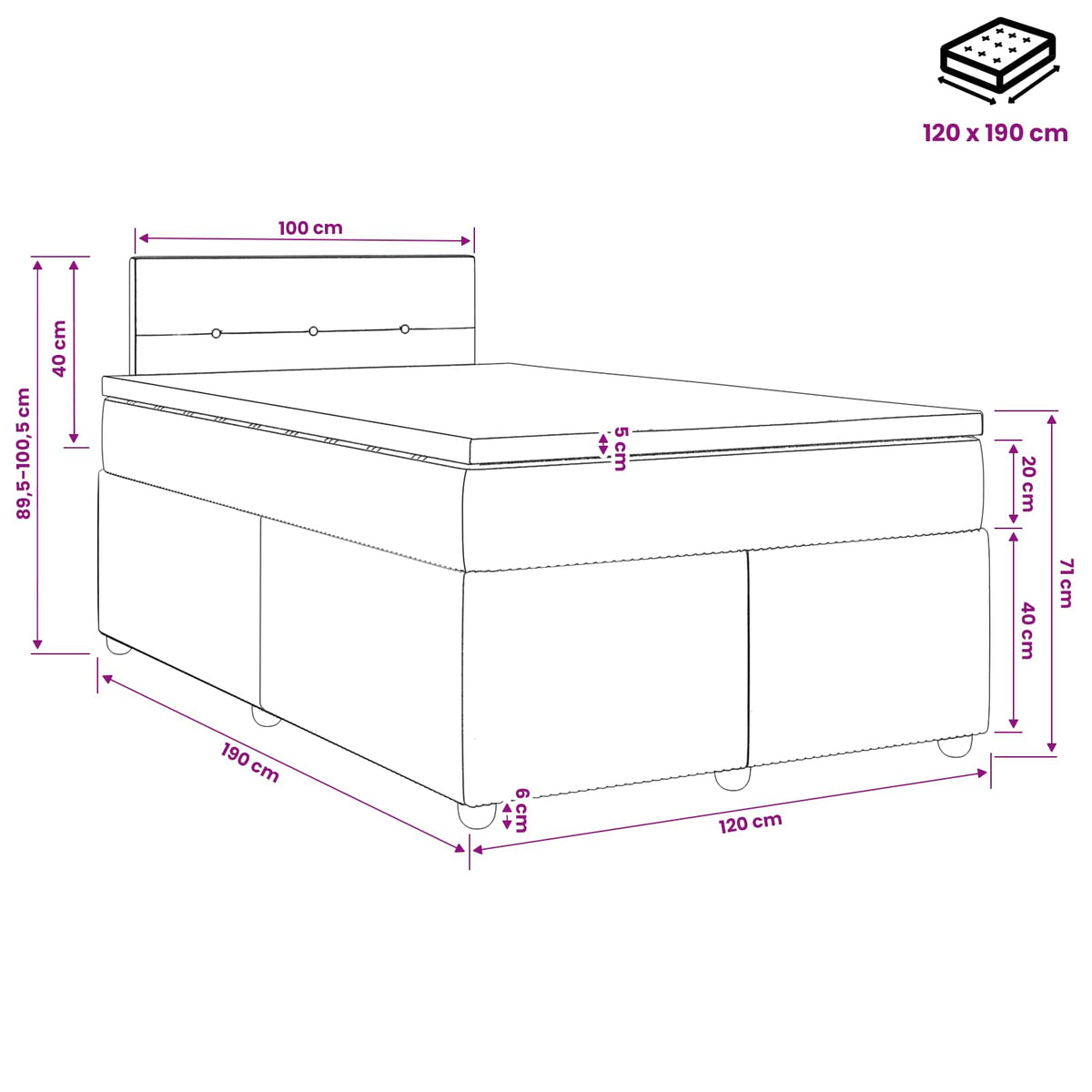 Boxspringbett mit Matratze Hellgrau 120 x 190 cm Stoff
