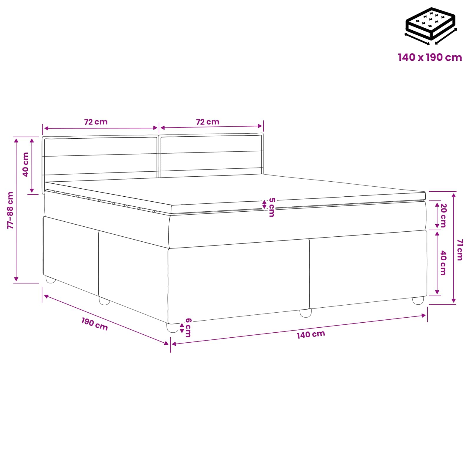 Boxspringbett mit Matratze Schwarz 140 x 190 cm Stoff