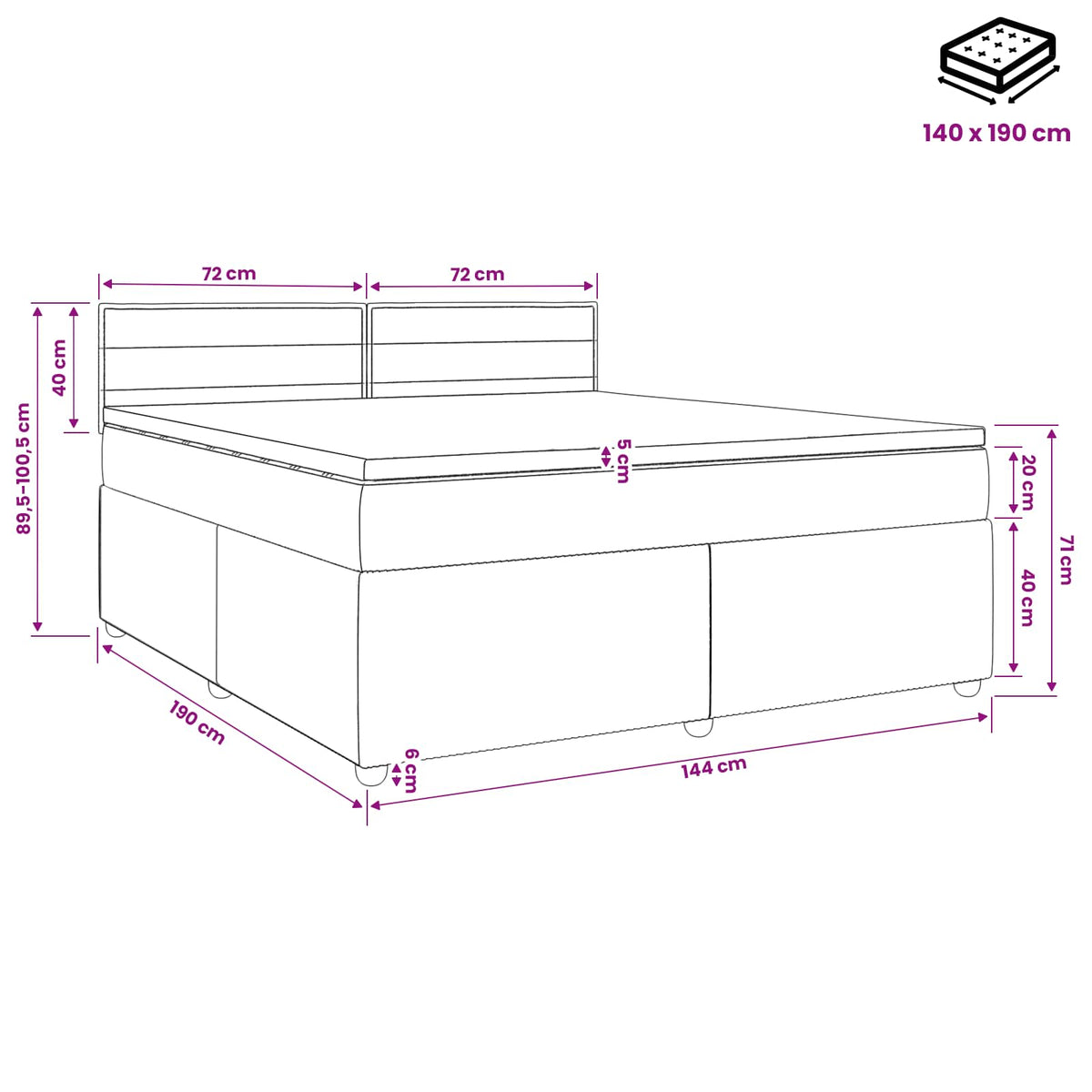 Boxspringbett mit Matratze Taupe 140 x 190 cm Stoff