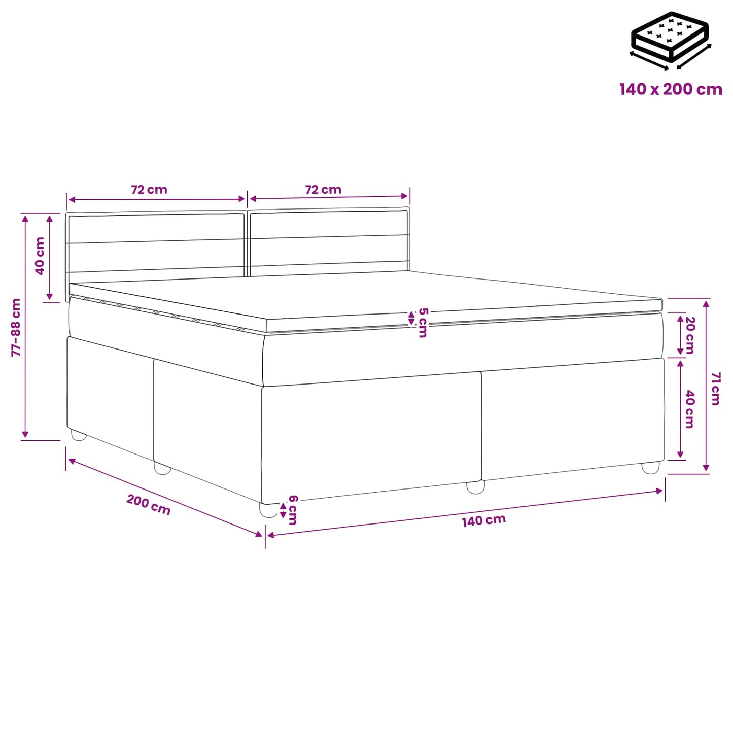 Boxspringbett mit Matratze Hellgrau 140 x 200 cm Stoff