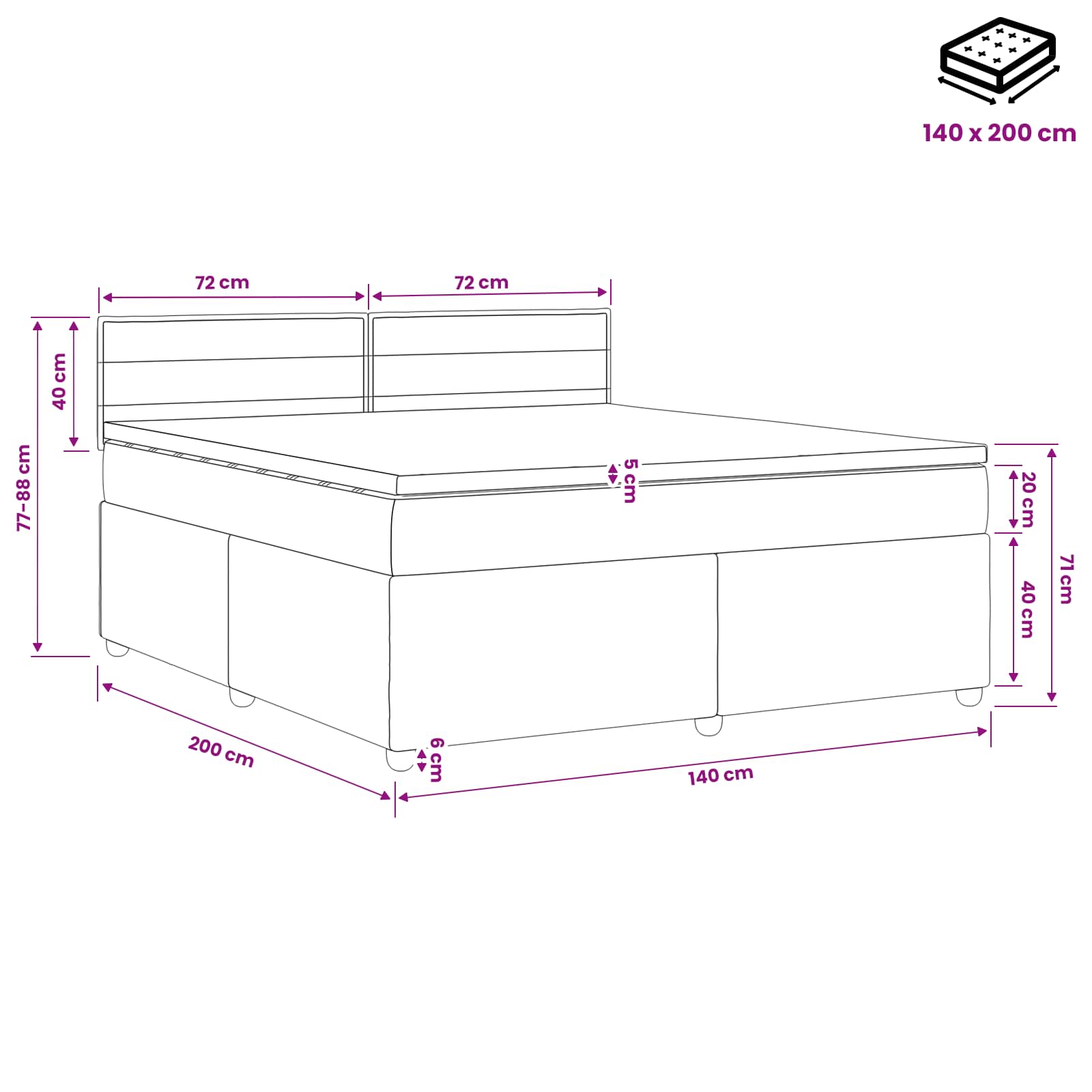 Boxspringbett mit Matratze Hellgrau 140 x 200 cm Stoff