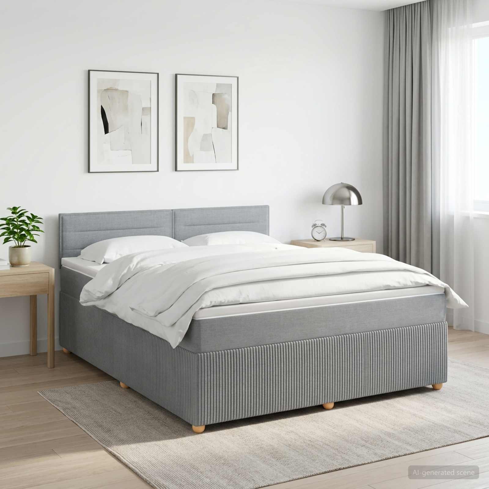 Boxspringbett mit Matratze Hellgrau 140 x 190 cm Stoff