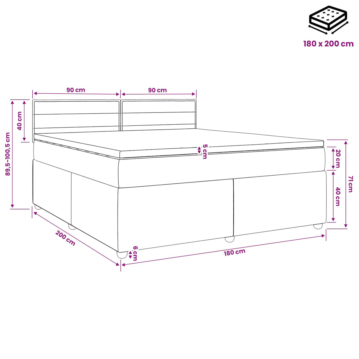 Boxspringbett mit Matratze Dunkelgrau 180 x 200 cm Stoff