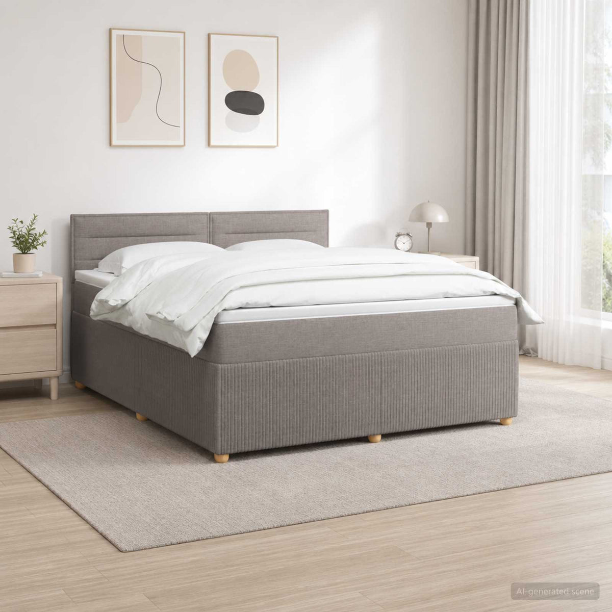 Boxspringbett mit Matratze Taupe 140 x 190 cm Stoff
