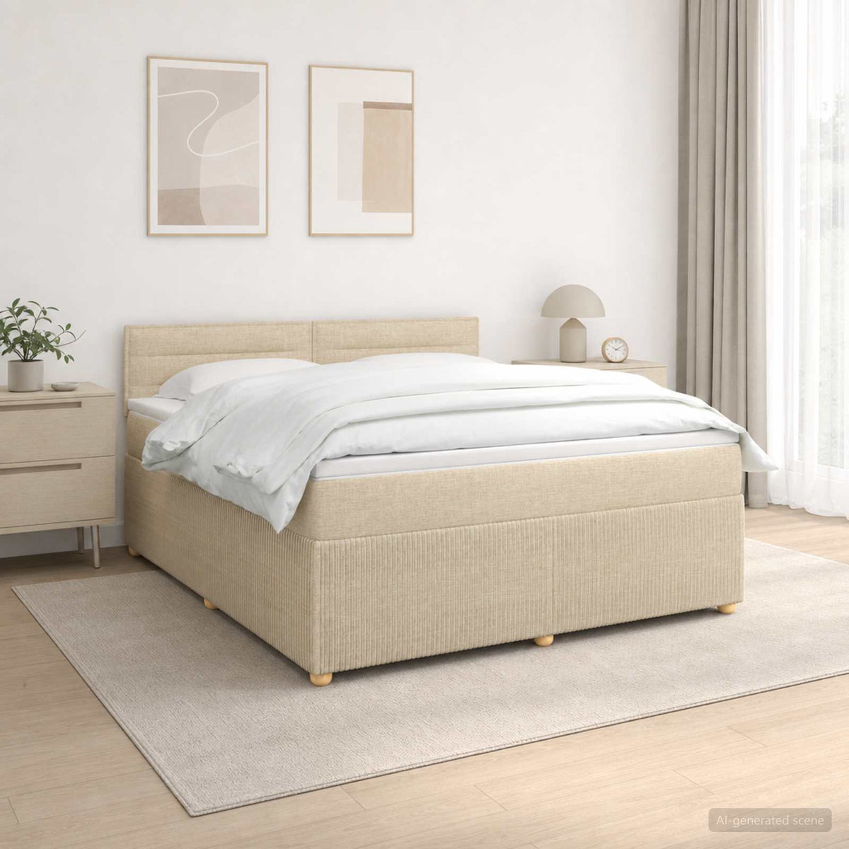 Boxspringbett mit Matratze Creme 140 x 190 cm Stoff